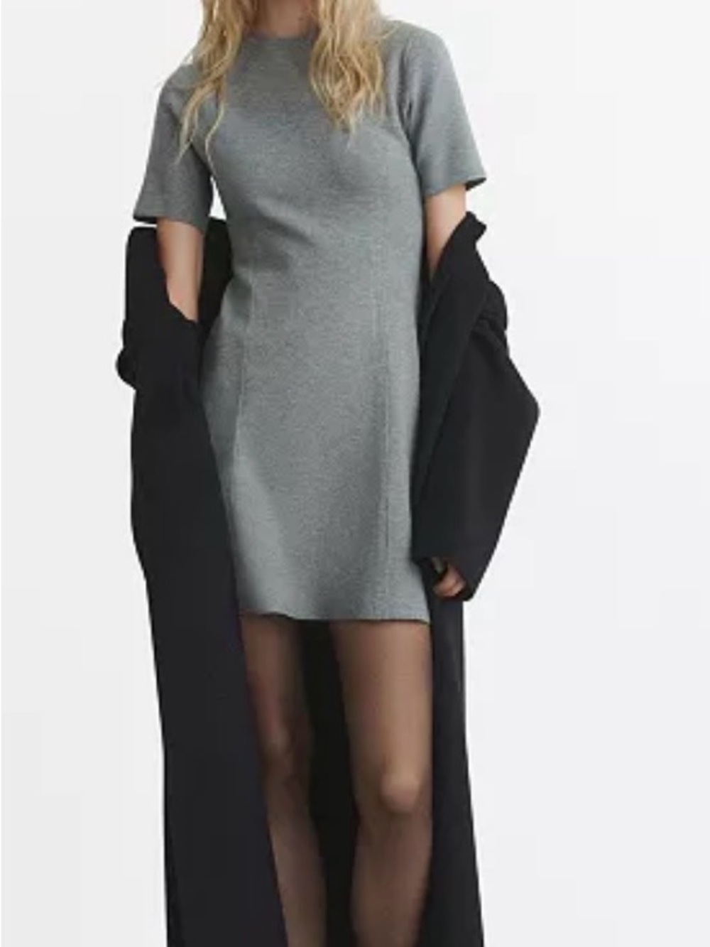 Mango Heather Gray Short-Sleeve Flared Mini Dress Small